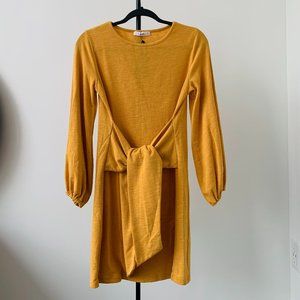 R. Vivimos Mustard Yellow Tie Waist Sweater Dress
